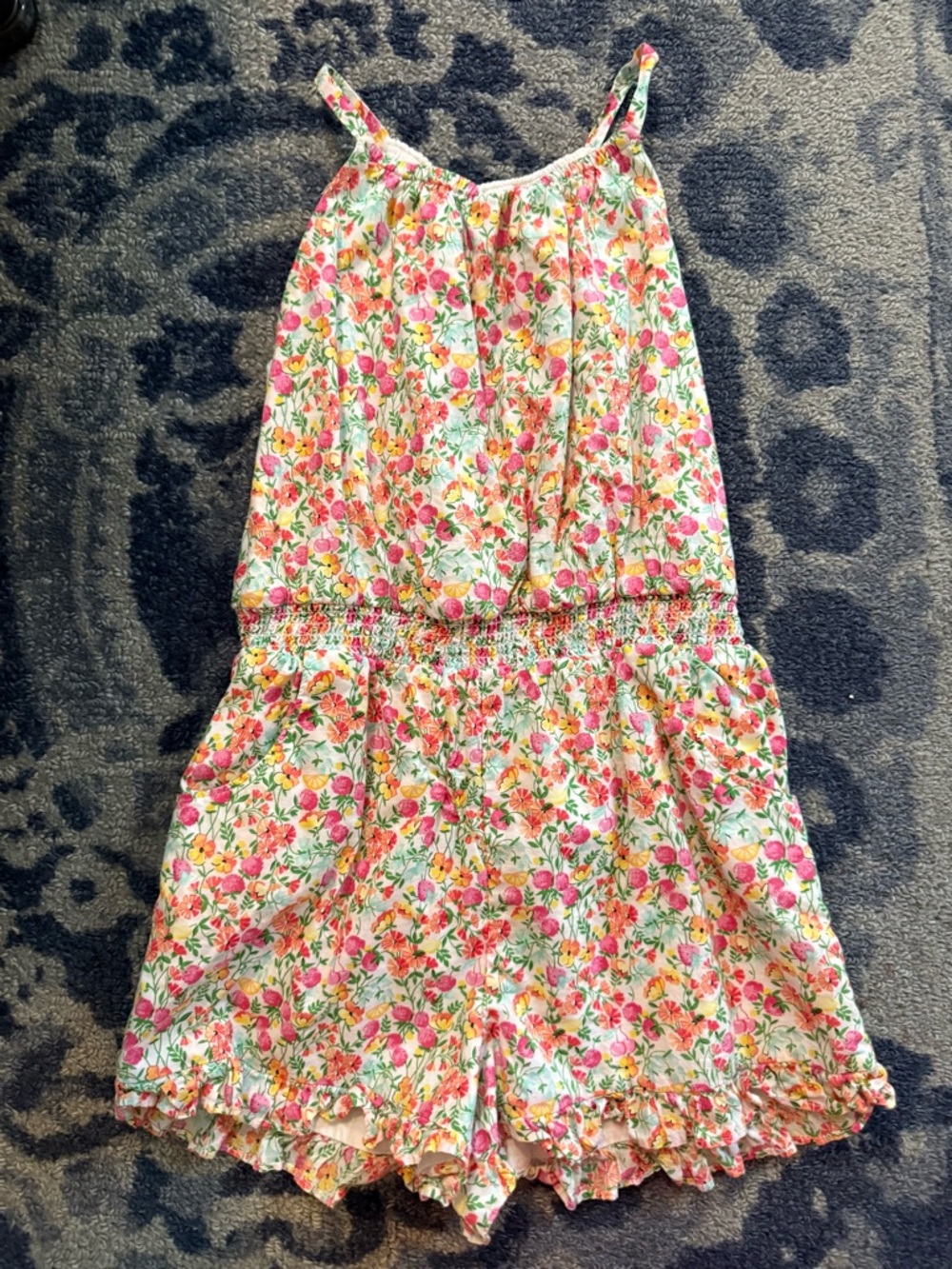 Janie and Jack Floral Sundress in White with Pink, Green and Orange